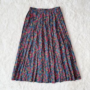 VTG Susan Bristol Blue Floral Pleated A-Line Skirt US6 Cottagecore Peasant Retro